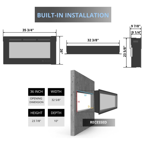 Modern Flames Redstone 36-Inch electric fireplace specs - close-up view