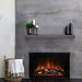 Modern Flames Redstone 36 Electric Fireplace with Black Mantel on textured concrete wall
