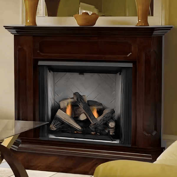 Lo-Rider Clean Face Vent Free Gas Firebox with Gray Herringbone Liner - close-up view