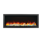 napoleon astound 62" electric fireplace with birch logs and blue ember bed lights