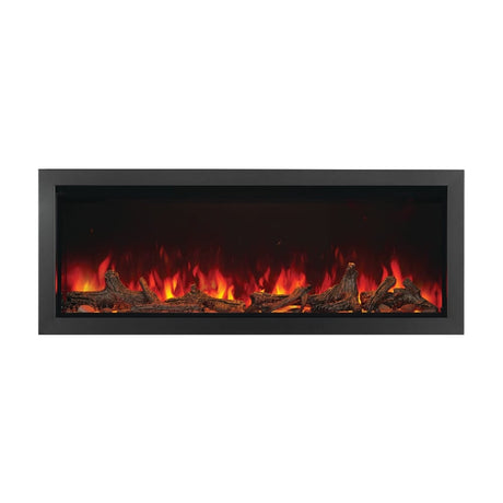 napoleon astound 62" electric fireplace with driftwood logs and red orange flames