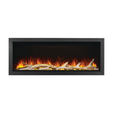napoleon astound 62" electric fireplace with birch logs and yellow ember lights