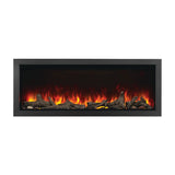 napoleon astound 62" built-in electric fireplace with driftwood logs and orange flames