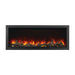napoleon astound 62" built-in electric fireplace with driftwood logs and orange flames