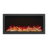 napoleon astound 50" electric fireplace with birch logs and yellow top and ember bed lights
