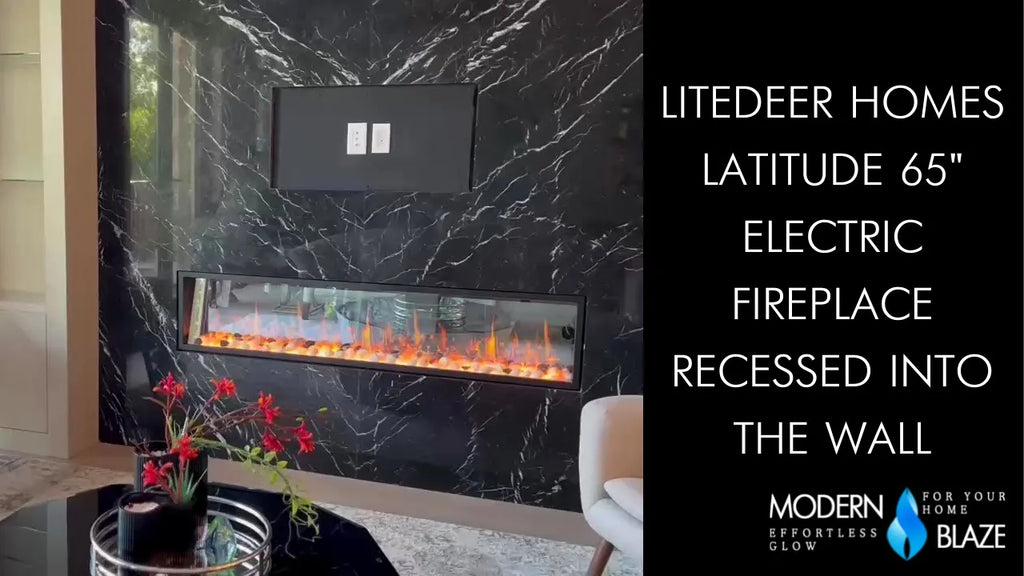 Litedeer Homes Latitude 65 Inch Smart Electric Fireplace Recessed Into the Wall
