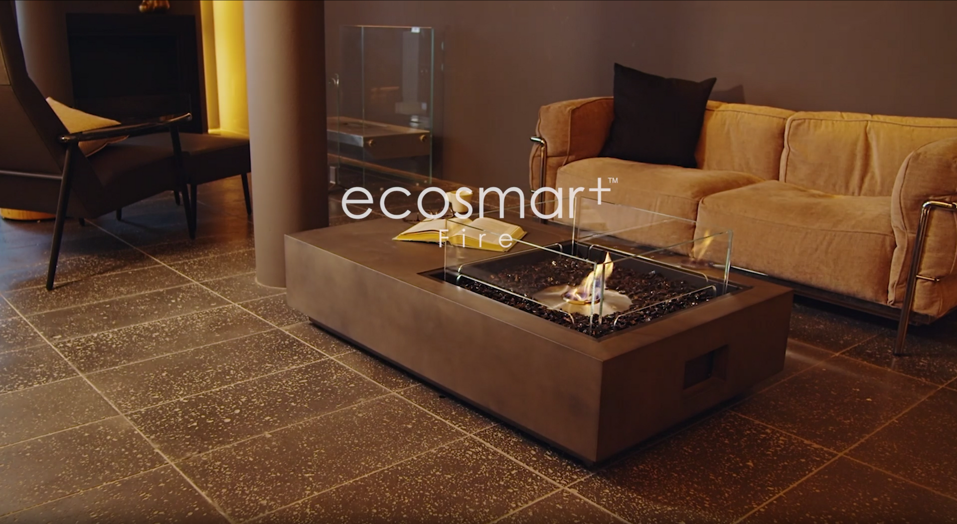 EcoSmart Fire Manhattan 50 Compact Rectangular Fire Pit Table Live Scene