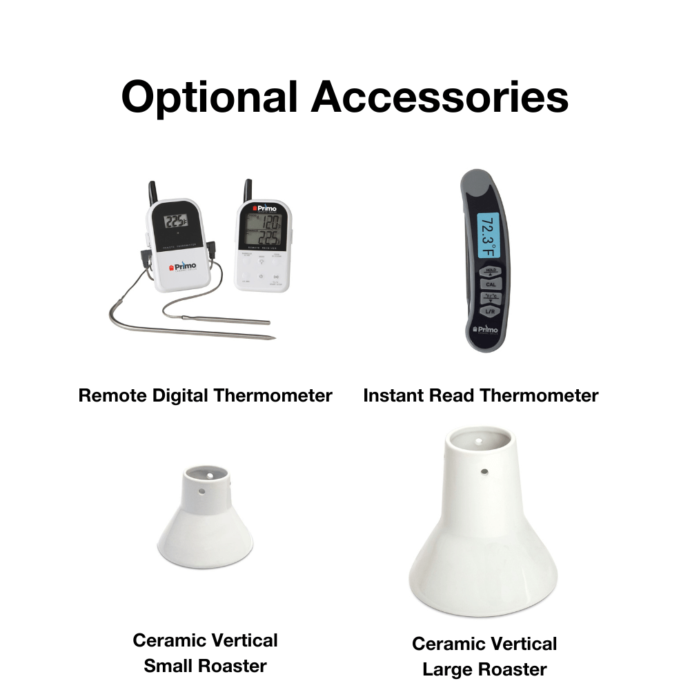 Primo Oval Ceramic Kamado Grill Optional Thermometer and Roaster