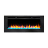 simplifire allusion 48-inch electric fireplace with multicolor flames and light blue ember lights
