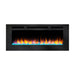 simplifire allusion 48-inch electric fireplace with multicolor flames and light blue ember lights
