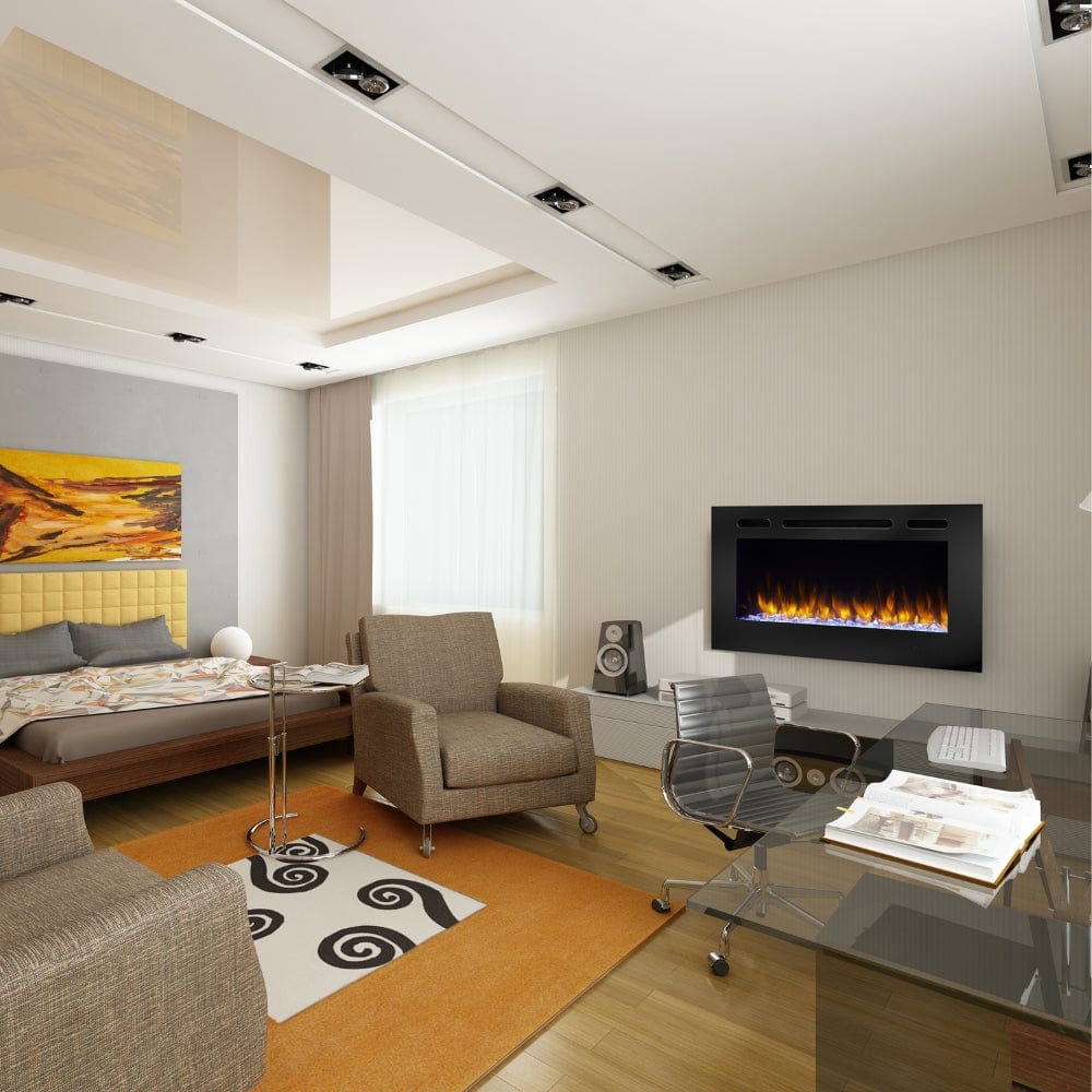simplifire allusion 40-inch electric fireplace in a bedroom