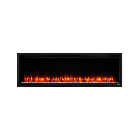 simplifire allusion platinum 60" electric fireplace with orange flames and white ember lights