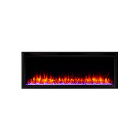simplifire allusion platinum 50" electric fireplace with red orange flames and violet ember lights
