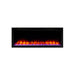 simplifire allusion platinum 50" electric fireplace with red orange flames and violet ember lights