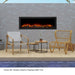 Simplifire Forum 58-Inch Outdoor Electric Fireplace with black trim recessed on a brick wall by the pool