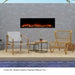 Simplifire Forum 58-Inch Outdoor Electric Fireplace recessed on a brick wall by the pool