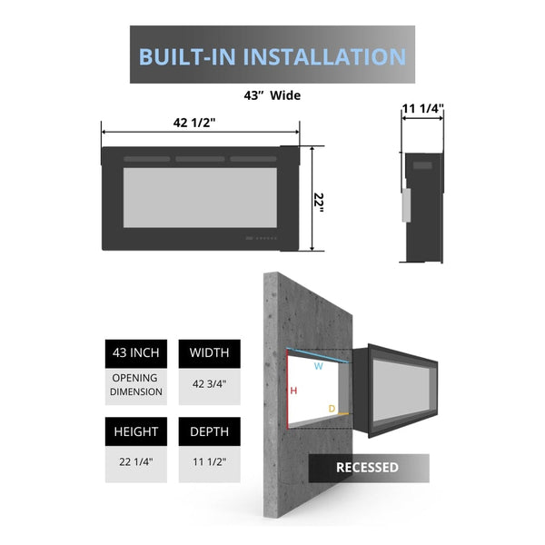 Simplifire Scion Trinity 43-Inch 3-Sided Built-in Electric Fireplace Specs