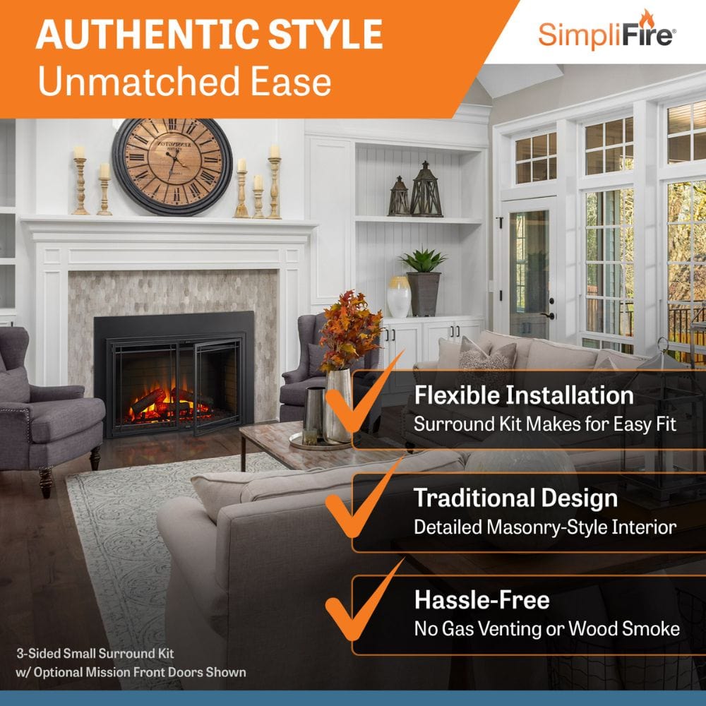 Simplifire Traditional Built-In Electric Fireplace with Optional Mission front doors