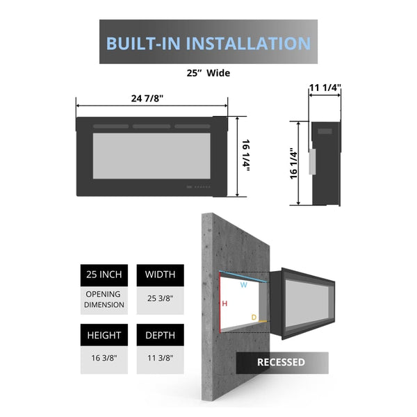 Simplifire Traditional 25-Inch Built-In Electric Fireplace Insert Specs