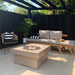 solus elevated halo square gas fire pit under a pergola