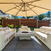 white solus elevated halo square gas fire pit under an umbrella