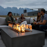 Gathering around the Stonelum Manhattan 01 Rectangular Graphite Fire Pit Table