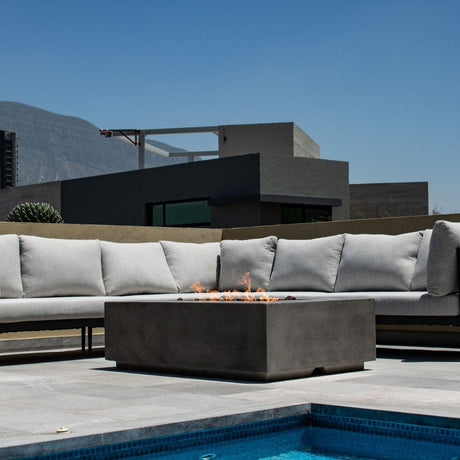 gas fire pit by the pool