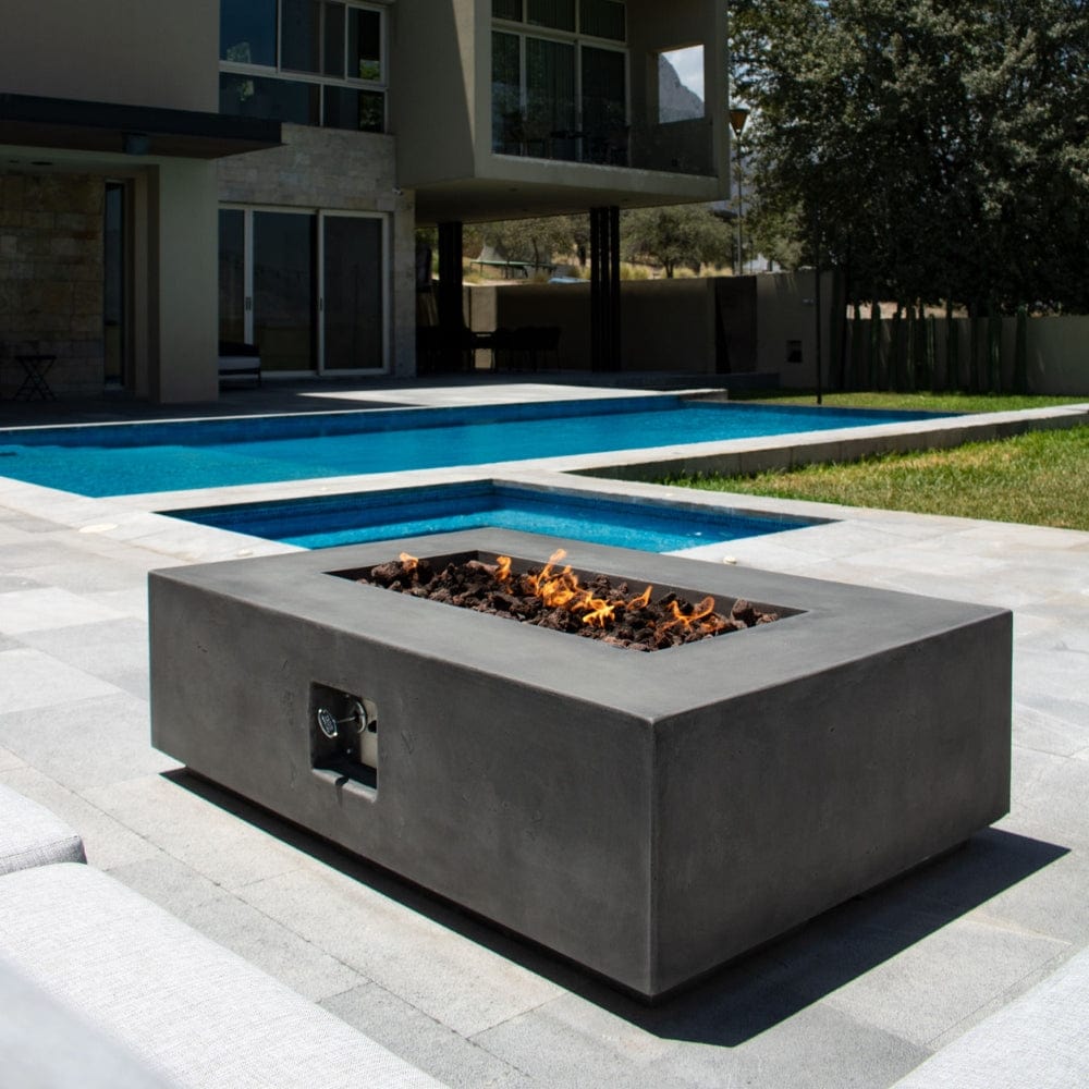 Stonelum Manhattan 01 Rectangular Graphite Fire Pit Table in a condo