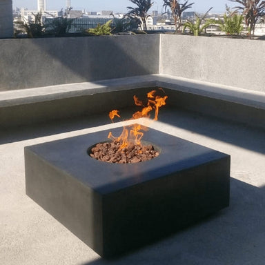 stonelum praga 1 square graphite gas fire pit at a rooftop