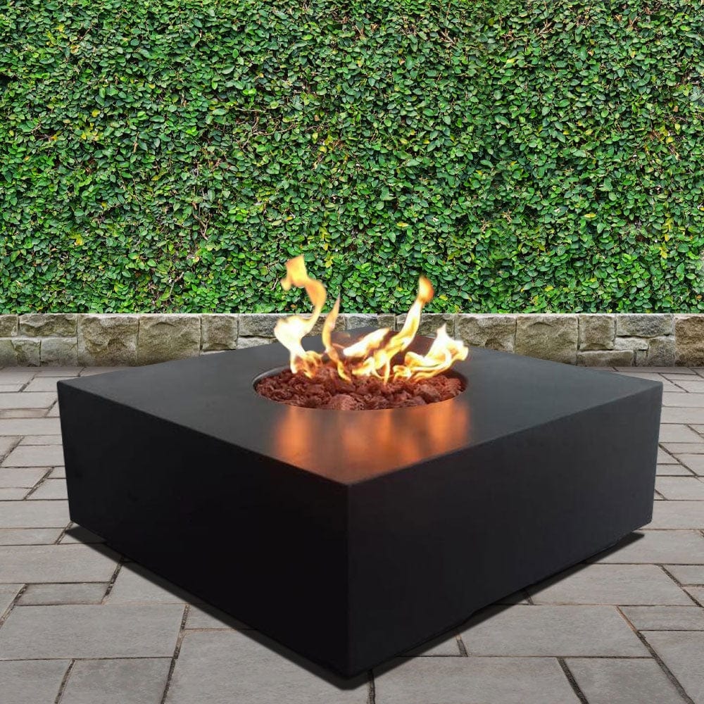 stonelum praga 1 square black gas fire pit in a garden