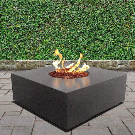 stonelum praga 1 square graphite gas fire pit in a garden
