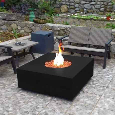 stonelum praga 1 square black gas fire pit with propane tank cover