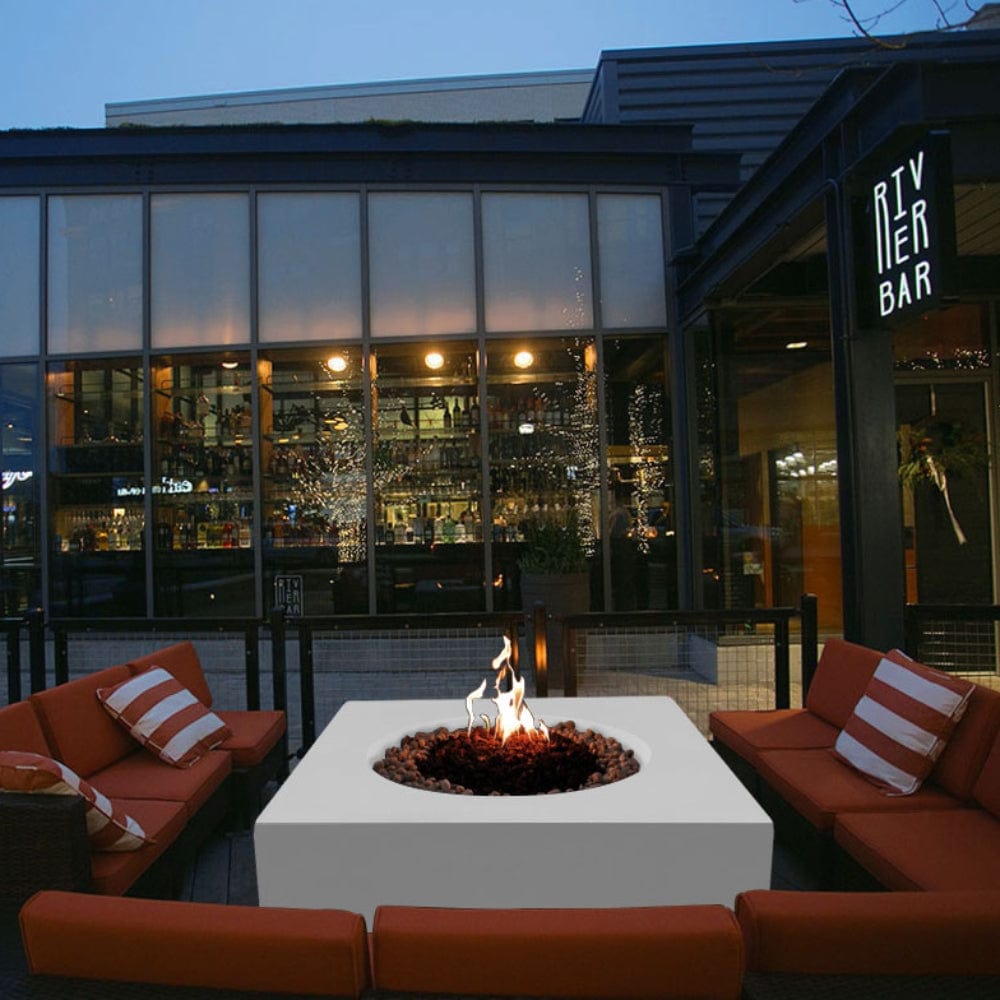 stonelum praga 1 square white gas fire pit at a bar