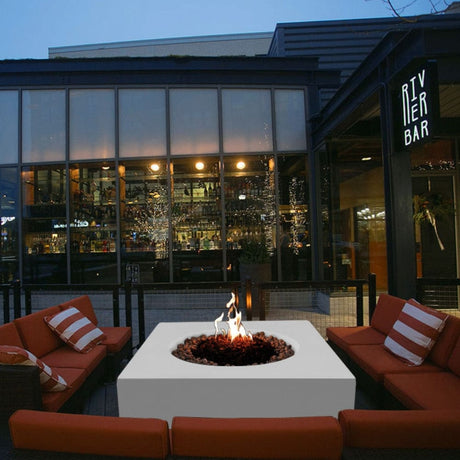 stonelum praga 1 square white gas fire pit at a bar