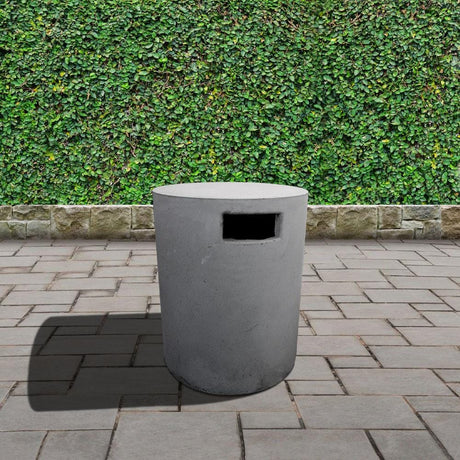 round gray tank cover in garden