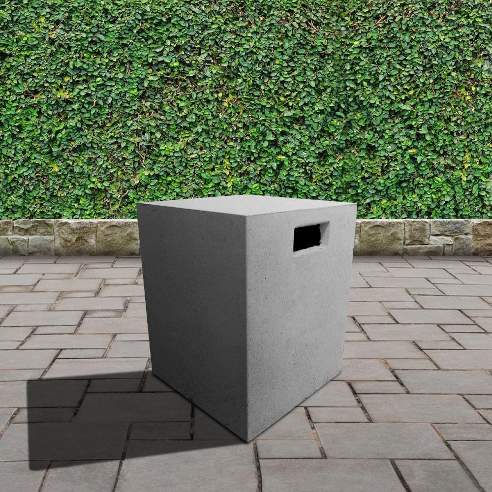 square gray tank cover in garden