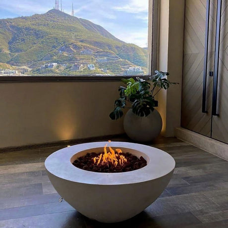 Stonelum Venecia 03 42-Inch Round White Fire Bowl at a terrace