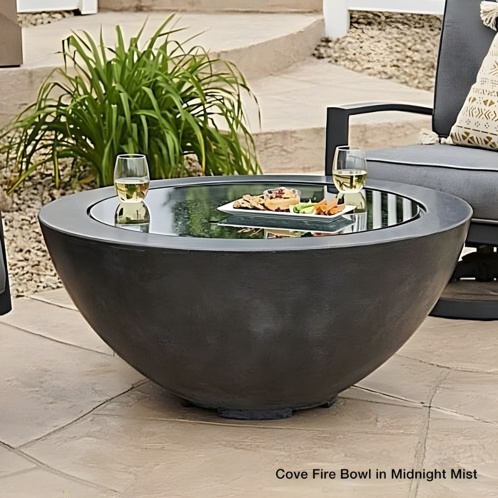 The Outdoor GreatRoom Company Cove 42-Inch Midnight Mist Gas Fire Bowl with Burner Lid and Food Beverages