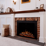 Touchstone Fireplug PRO electric fireplace insert installed in a traditional brick fireplace opening