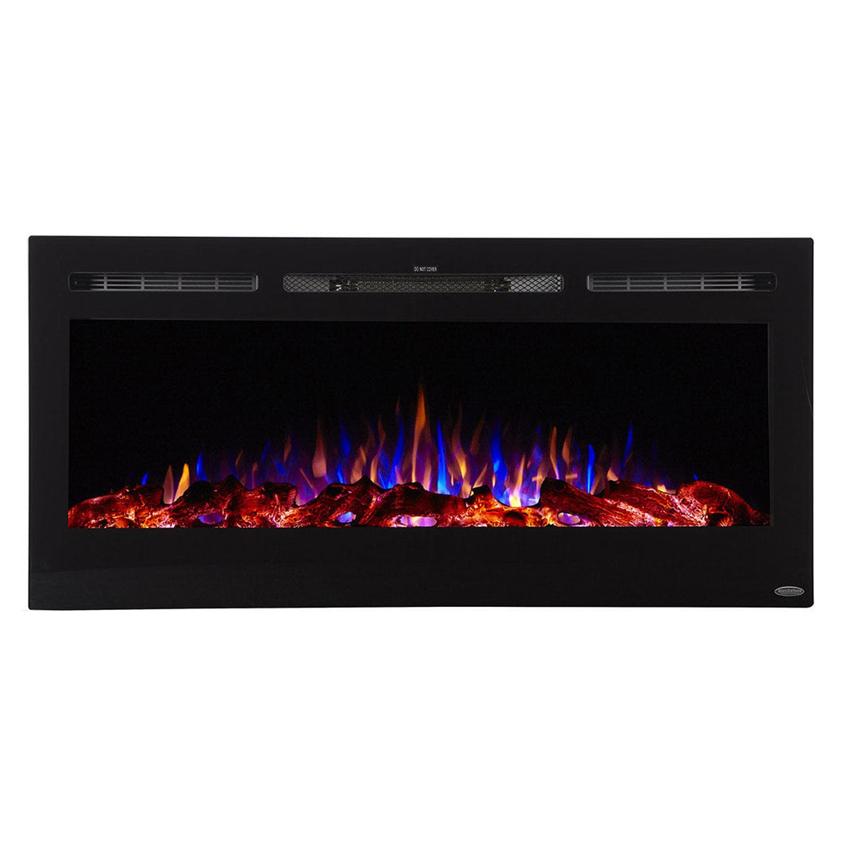 Touchstone Sideline 45-Inch Built-In/Wall Mounted Electric Fireplace with orange and blue flames