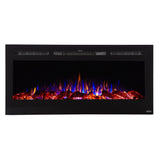 Touchstone Sideline 45-Inch Built-In/Wall Mounted Electric Fireplace with orange and blue flames
