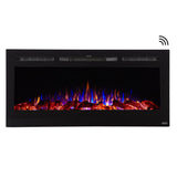 Touchstone Sideline 45-Inch smart electric fireplace, front view with Wi-Fi enabled badge