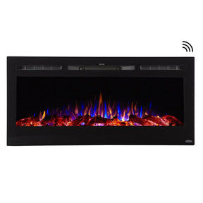 Touchstone Sideline 45-Inch smart electric fireplace, front view with Wi-Fi enabled badge