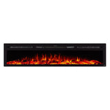 Touchstone Sideline 84-Inch recessed electric fireplace installed in a room