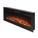 Angled view of the Touchstone Sideline 45 electric fireplace showing its slim depth
