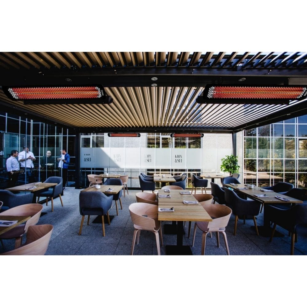 Black Bromic Tungsten Smart-Heat Ceiling Mounted Electric Heaters in Outdoor Area