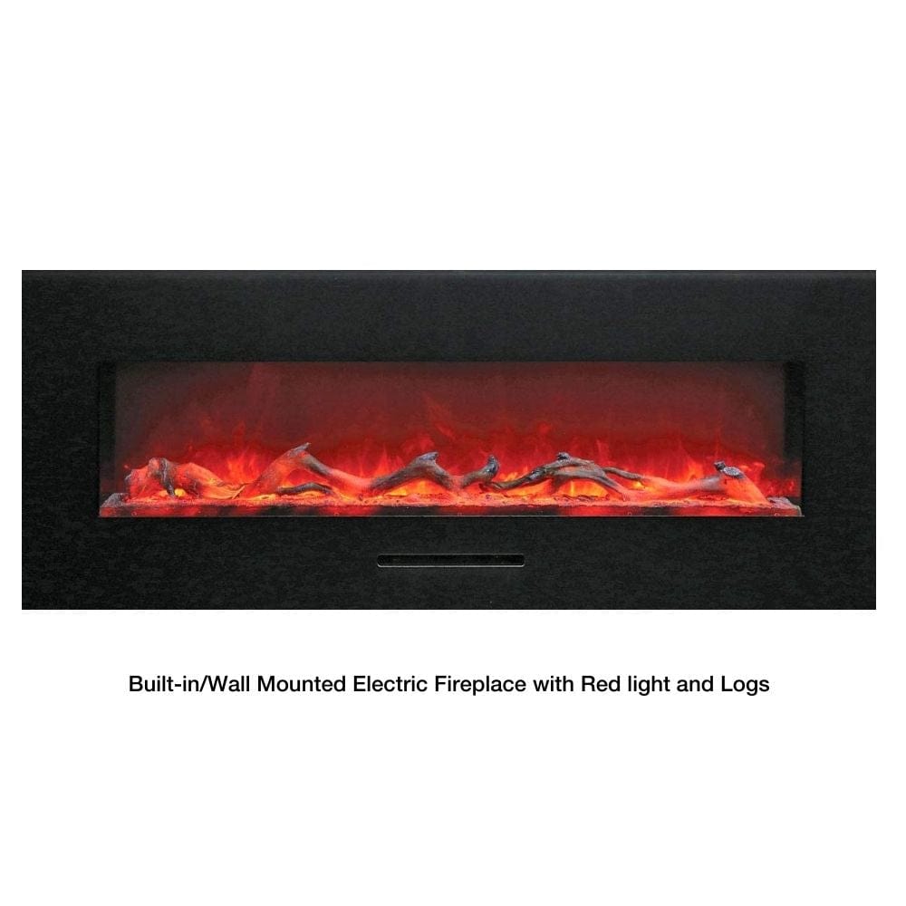 Fireplace with red light and logs