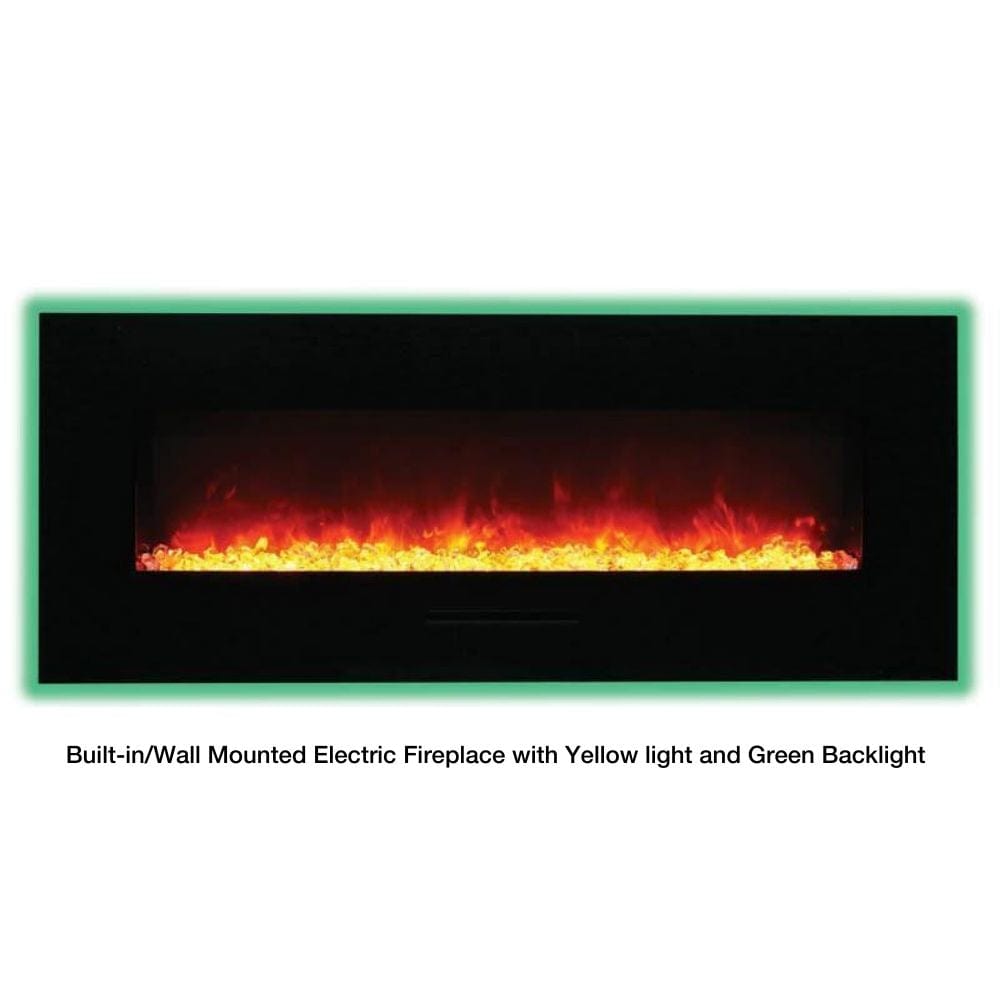 Amantii 58-Inch Built-in/Wall Mounted Electric Fireplace (WM-FM-48-5823-BG) with Yellow Light and Green Backlighting