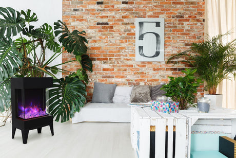 Cube Electric Fireplace with Base Legs in Living Room