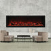 Amantii Panorama XT 72" Indoor /Outdoor Electric Fireplace in Modern Room with canopy lighting on
